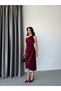 Burgundy One-Shoulder Tie-Detail Satin Midi Dress - 2