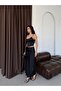 Black Elastic Waist Long Satin Skirt - 3