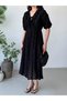 Black Half Sleeve V-Neck Midi Dress - 5