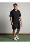 Men's Jacquard 100% Cotton Textured Shirt Shorts Set Black 3016Dngr - 2