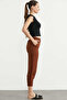 Crepes Trousers with Gathered Hem Detail - Brown - 4