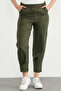 Crepes Trousers with Gathered Hem Detail - Khaki - 3