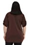 Plus Size Brown Blouse with Button and Placket Detail on the Collar and Sleeve Epaulettes - 3