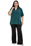 Plus Size Petrol Green Blouse with Button and Placket Detail on the Collar and Sleeve Epaulettes - 2