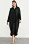 Linen Look Flowy Shirt Dress - Black - 3