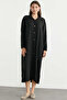 Linen Look Flowy Shirt Dress - Black - 2