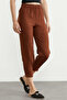 Crepes Trousers with Gathered Hem Detail - Brown - 3