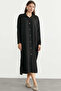 Linen Look Flowy Shirt Dress - Black