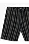 Regular Fit Wrinkled Cotton Bermuda Striped Summer Shorts with Tie Waist - 4