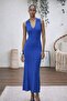 Women's Sleeveless V-Neck Long Knit Dress - 3