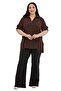 Plus Size Brown Blouse with Button and Placket Detail on the Collar and Sleeve Epaulettes - 2