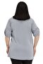 Plus Size Light Gray Blouse with Button and Placket Detail on the Collar and Sleeve Epaulettes - 3