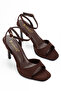 Brown Suede Ankle Strap Single Strap Heeled Women's Sandals