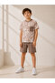 Boy's Short-Sleeved Patterned Summer Shorts and T-Shirt Set with Pocket Detail - 4