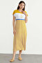 Marine Striped Embroidered Combed Cotton Dress - Mustard - 3