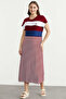 Striped Marine Off-Shoulder Combed Cotton Dress - Burgundy - 2