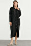 Linen Look Flowy Shirt Dress - Black - 4