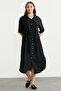Short Sleeve Crepe Shirt Dress - Black - 2