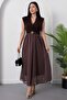 Double-Breasted Collar Belted Polka Dot Chiffon Dress Grs3911