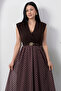 Double-Breasted Collar Belted Polka Dot Chiffon Dress Grs3911 - 2