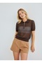 Women's Zippered Polo Collar Openwork Short Knitwear Blouse