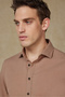 Costa Linen Cotton Linen Blend Comfort Fit Dark Beige Classic Collar Men's Plain Shirt - 4