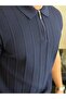 Men's Relaxed Fit Honeycomb Textured Knitwear Tshirt Navy Blue Eca075 - 3