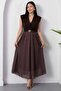 Double-Breasted Collar Belted Polka Dot Chiffon Dress Grs3911 - 7