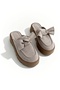 Donatella Beige Suede Bow Detail High Sole Women's Slippers - 2