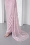 Women's Powder Color Slim Fit Boat Neck Lace Long Evening Dress - 4