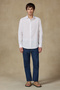 Costa Linen Cotton Linen Blend Comfort Fit White Classic Collar Men's Plain Shirt - 3
