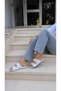 Lunella Double Gold Buckle Detailed Women's Slippers Genuine Leather Daily Wear White Leather - 4