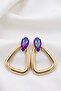 Droplet Stone Large Triangle Metal Earrings 7 Cm. - 2