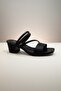 Popi̇n Black Thin Strap Low Square Heel Women's Shoes