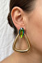 Droplet Stone Large Triangle Metal Earrings 7 Cm.