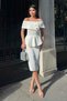 Women's White Madonna Collar Dress with Gold Buckle Detail