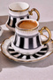 Cihangir 6-Person Porcelain Black and White Striped Gold Coffee Cup - 4