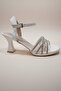 Elegant White Ankle Strap White Stone Decorated Thin Heel Women's Shoes