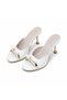 Women's Patent Leather Thin Heeled Slippers with Gold Detail, Stylish Evening Dress Slippers