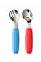 2-Piece Children's Fork and Spoon Set 316L Stainless Steel Baby Spoon Set with Ergonomic Handle Blue-Orange - 2