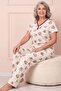 Women's Patterned Piping Collar Short Sleeve Long Combed Cotton Mother Pajama Set