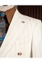 Slim Fit Men's Double-Breasted Pointed Collar Striped Linen Suit Ecru T20100-05 - 3