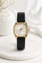 Women's Wristwatch Gold Case Black Leather Cord Vintage Minimal Stylish Elegant Analog Watch 2026
