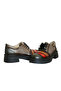 Khaki Leather Combination Women's Casual Shoes - 3