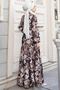 Patterned Hijab Jessica Dress B590 Brown - 5