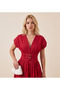 V-Neck Short Sleeve Maxi Dress with Belt Detail - 3