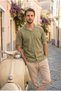 Men's Apaş Collar Short Sleeve 100% Cotton Linen Shirt