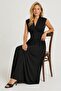 Elegant V-Neck Black Maxi Dress with Ruffle Detail - 3