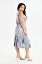 Women's Gray Batik Painted Strappy Plus Size Dress - 4