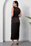 Oval Neckline Waist Buckle Satin Dress Grs3940 - 7